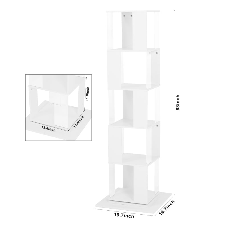 Modern Rotating 5-Tier Bookcase, Living Room, Anti-Tip Base