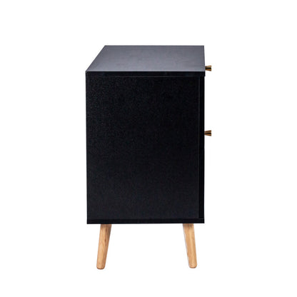 Boho Rattan Nightstand for Bedroom with Handwoven Fronts