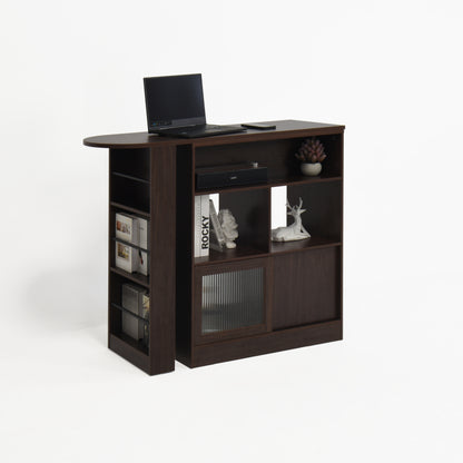 Modern Walnut Bar Cabinet for Dining, Rotating Top