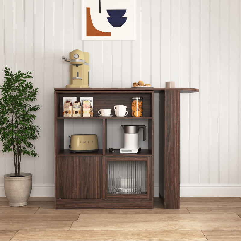 Modern Walnut Bar Cabinet for Dining, Rotating Top
