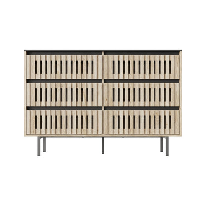 Modern Fluted 6-Drawer Bedroom Dresser, Two-Tone Design