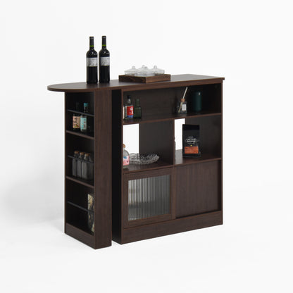 Modern Walnut Bar Cabinet for Dining, Rotating Top