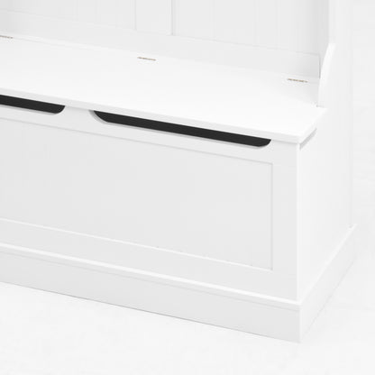 Modern White Hall Tree Bench, Entryway Shoe Storage, 5 Hooks