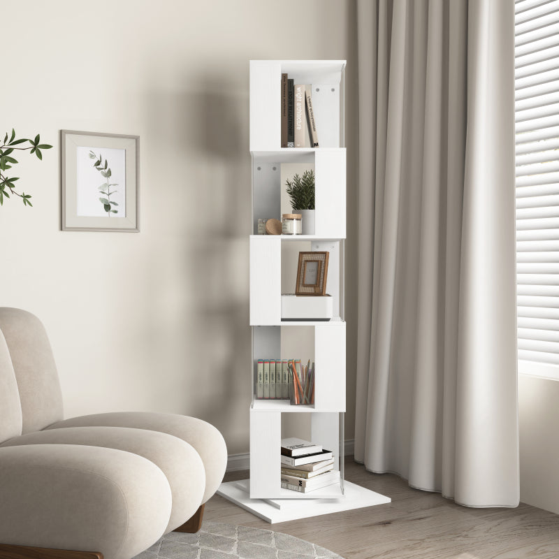 Modern Rotating 5-Tier Bookcase, Living Room, Anti-Tip Base