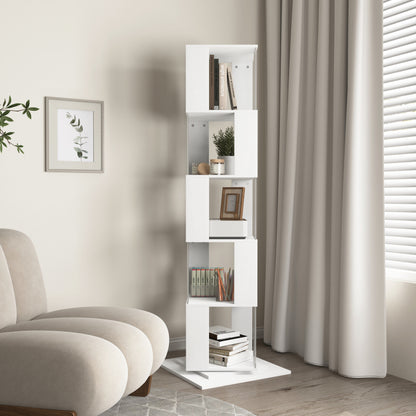 Modern Rotating 5-Tier Bookcase, Living Room, Anti-Tip Base