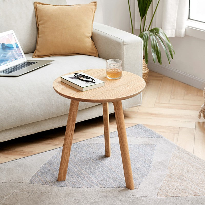 Modern Solid Oak Round End Table for Living Room