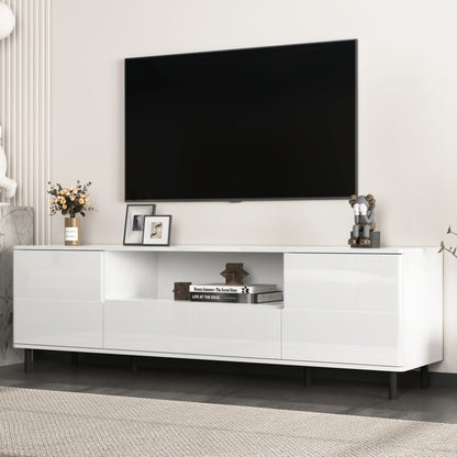 Modern High-Gloss TV Stand for Living Room with Shelves
