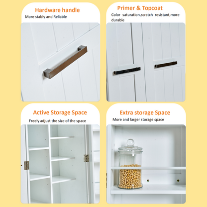 Modern White Pantry Cabinet for Kitchen, Adjustable Shelves