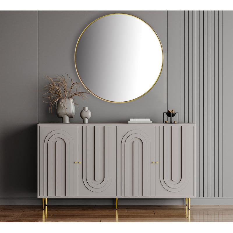 Modern Gray Sideboard for Dining & Entryway, 4-Door Storage