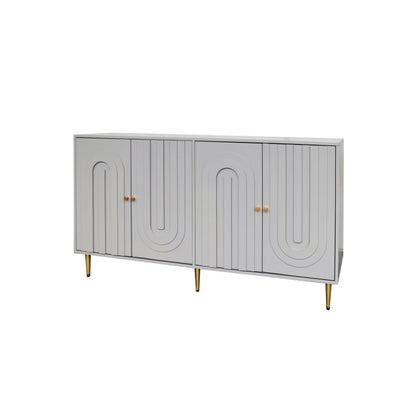 Modern Gray Sideboard for Dining & Entryway, 4-Door Storage