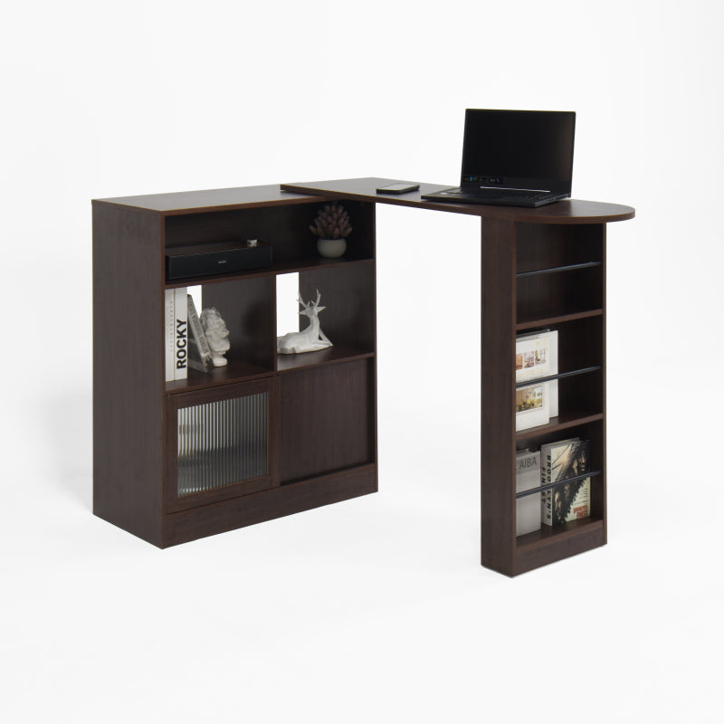 Modern Walnut Bar Cabinet for Dining, Rotating Top
