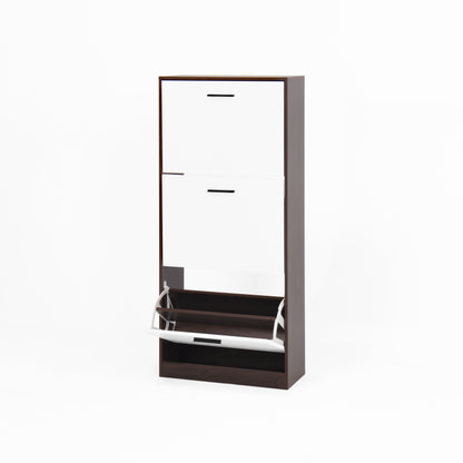 Modern Slim White Shoe Cabinet for Entryway, 3 Flip Drawers