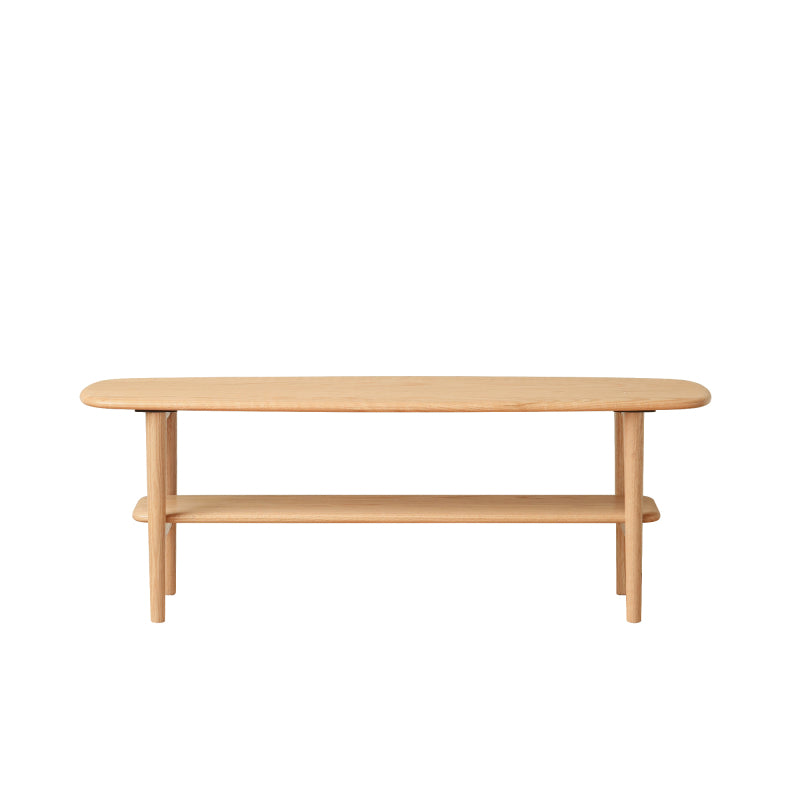 Modern Coffee Table for Living Room, Solid Oak Top & Shelf