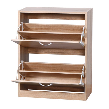 Modern Oak Shoe Cabinet for Entryway with Dual Flip Doors