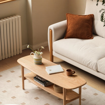 Minimalist Home Coffee Table, Solid Wood Top with Shelf