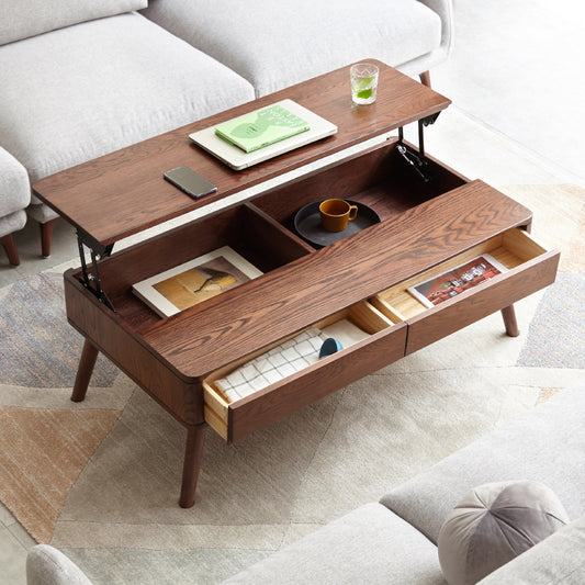 Modern Coffee Table for Living Room, Solid Oak Top