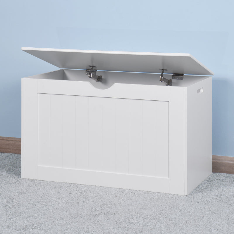 Modern White Lift-Top Toy Box for Entryway, Safety Hinges