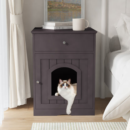 Modern Wood Cat Litter Box End Table, Indoor, Hides Litter