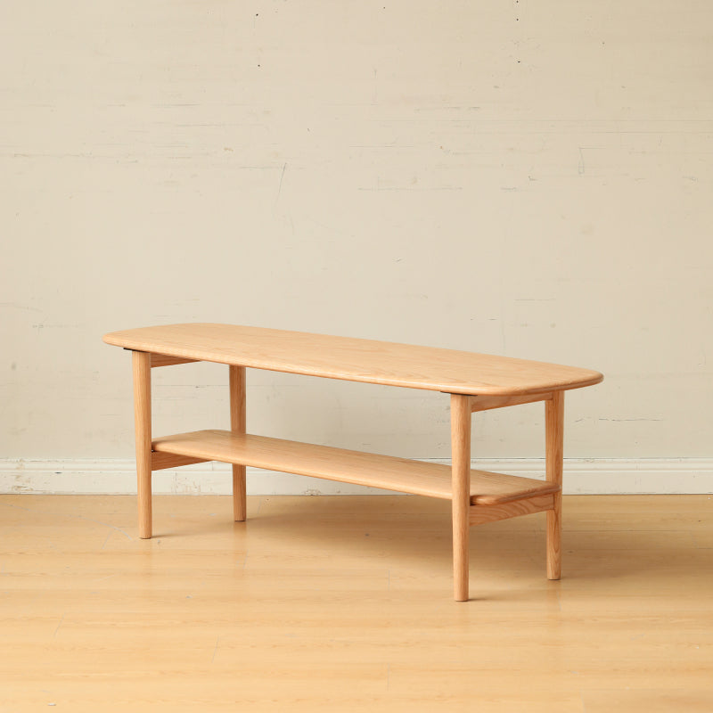 Minimalist Home Coffee Table, Solid Wood Top with Shelf