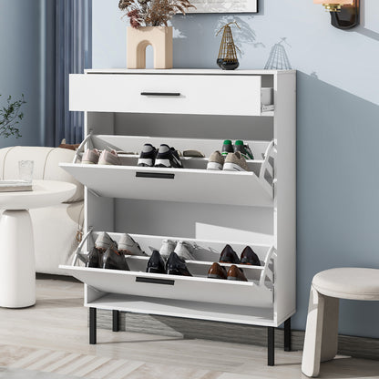 Modern Shoe Cabinet for Entryway with 2 Flip Drawers