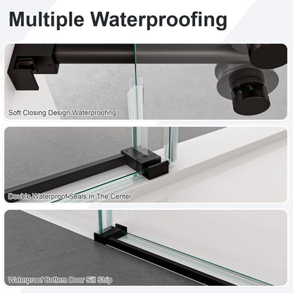 Frameless Sliding Shower Door 56-60 in, Matte Black 8mm