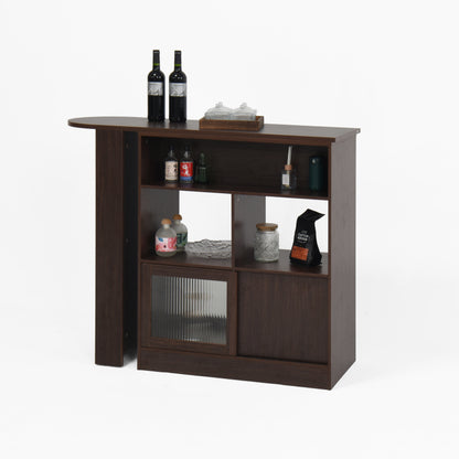 Modern Walnut Bar Cabinet for Dining, Rotating Top