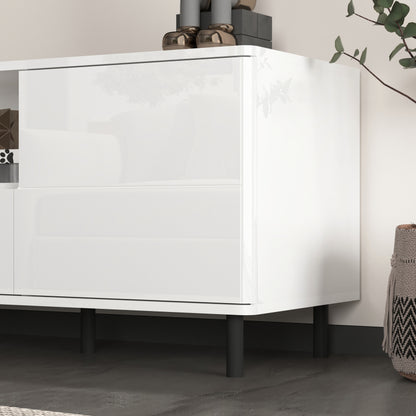 Modern High-Gloss TV Stand for Living Room with Shelves