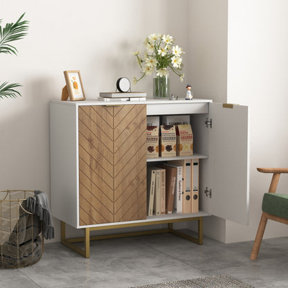 Modern White & Gold Sideboard for Dining, 2-Door Storage