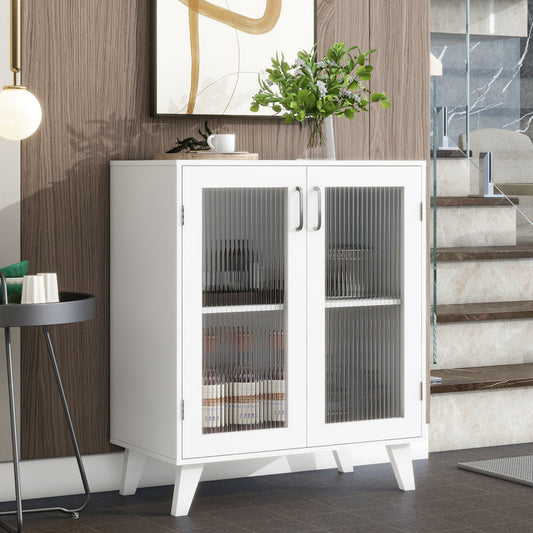 Modern Glass-Door Living Room Cabinet with Adjustable Shelf
