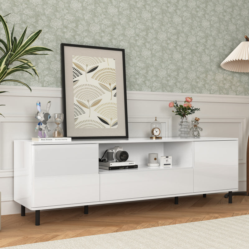 Modern High-Gloss TV Stand for Living Room with Shelves