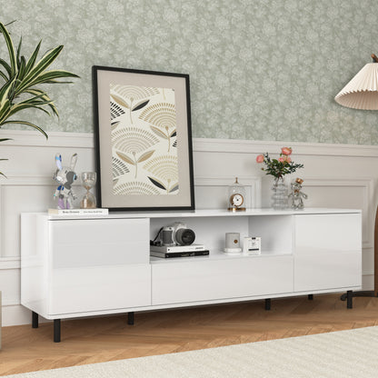 Modern High-Gloss TV Stand for Living Room with Shelves