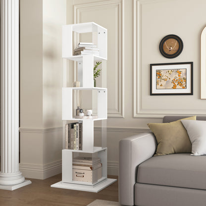Modern Rotating 5-Tier Bookcase, Living Room, Anti-Tip Base