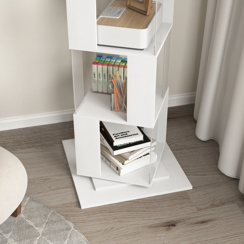 Modern Rotating 5-Tier Bookcase, Living Room, Anti-Tip Base