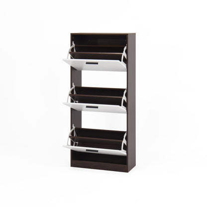 Modern Slim White Shoe Cabinet for Entryway, 3 Flip Drawers