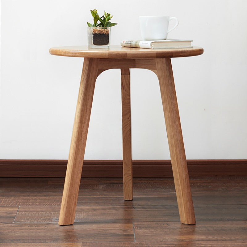 Modern Solid Oak Round End Table for Living Room