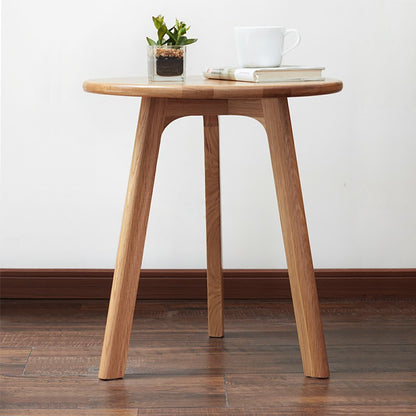 Modern Solid Oak Round End Table for Living Room
