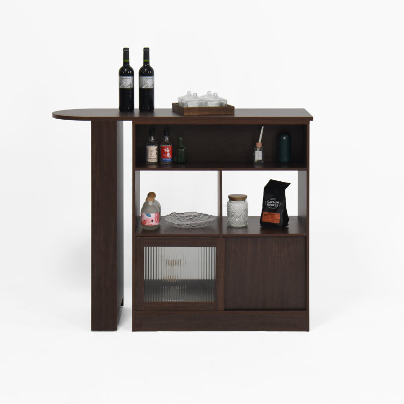 Modern Walnut Bar Cabinet for Dining, Rotating Top
