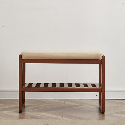 Walnut Solid Wood Entryway Shoe Bench with Cushioned Seat