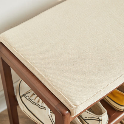 Walnut Solid Wood Entryway Shoe Bench with Cushioned Seat