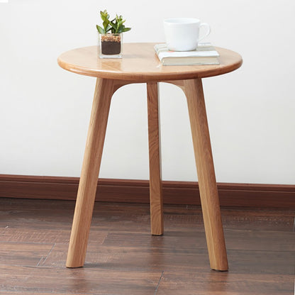 Modern Solid Oak Round End Table for Living Room