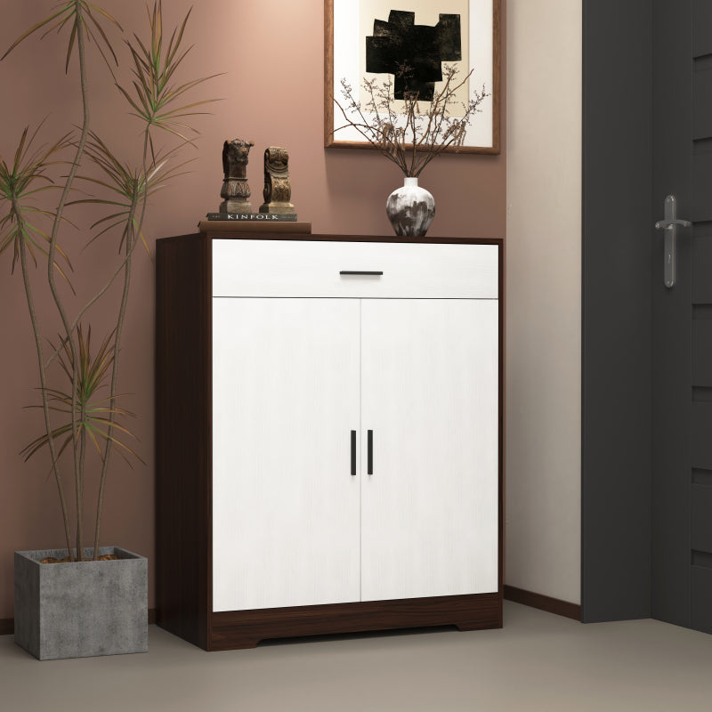 Modern Slim White Shoe Cabinet for Entryway, 3 Flip Drawers