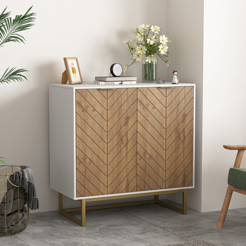 Modern White & Gold Sideboard for Dining, 2-Door Storage