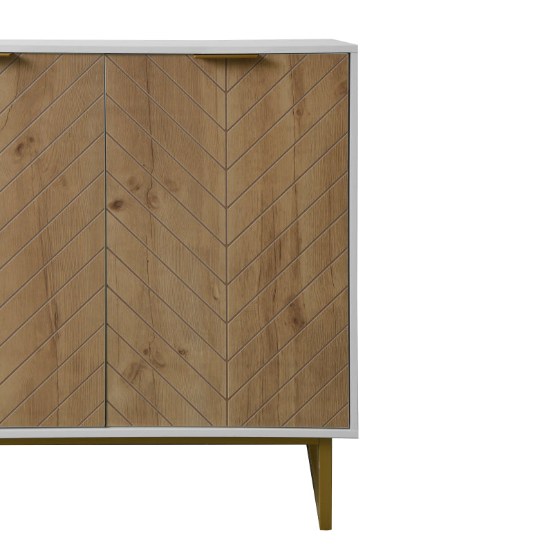 Modern White & Gold Sideboard for Dining, 2-Door Storage