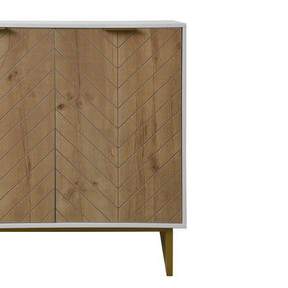 Modern White & Gold Sideboard for Dining, 2-Door Storage