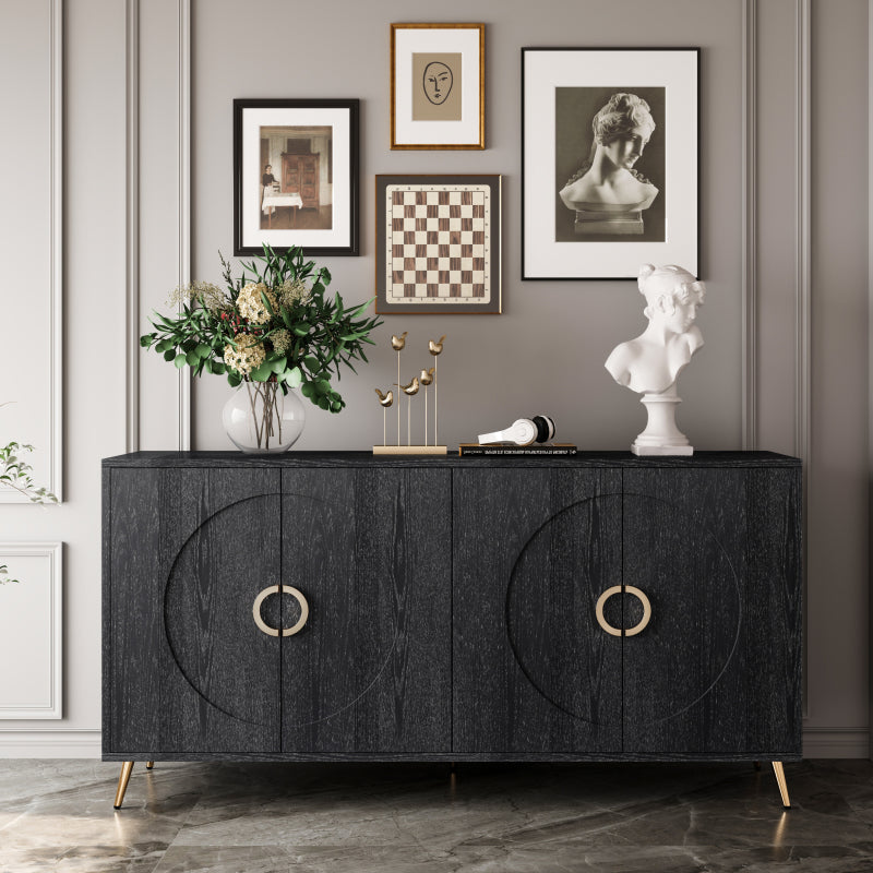 Modern Gray Sideboard for Dining & Entryway, 4-Door Storage
