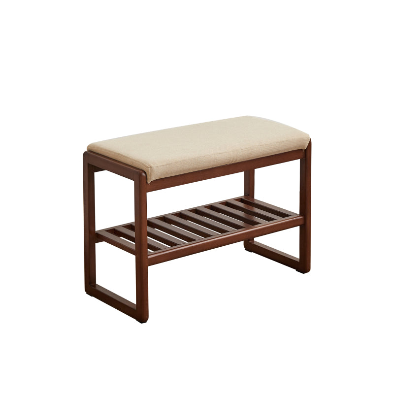 Walnut Solid Wood Entryway Shoe Bench with Cushioned Seat