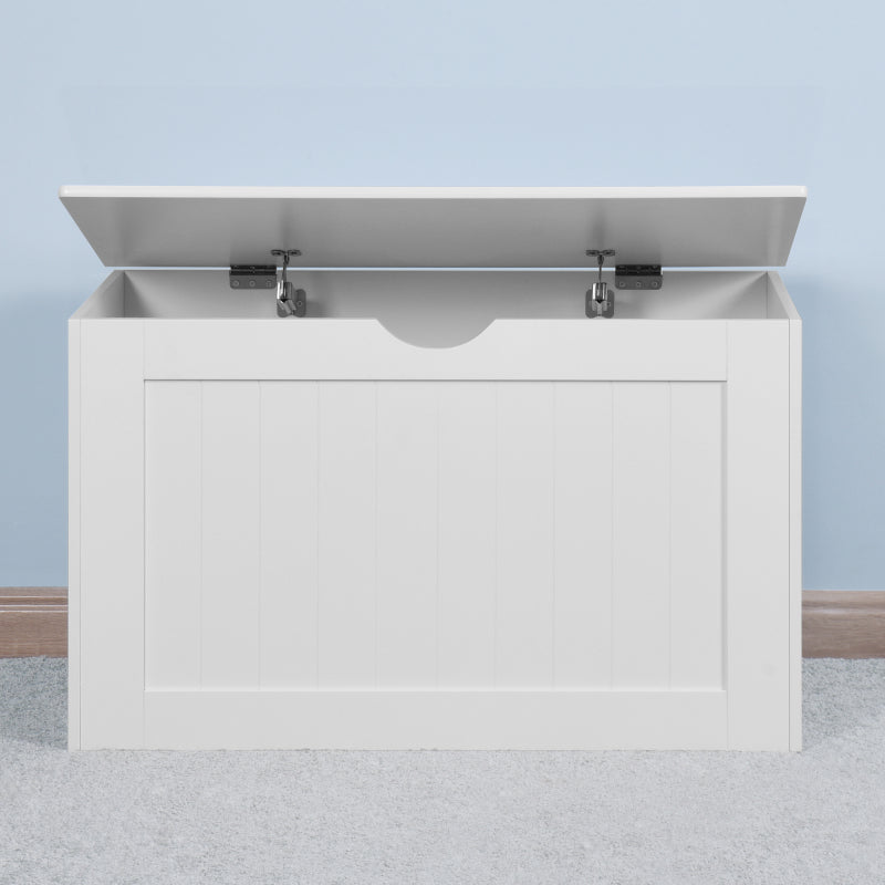 Modern White Lift-Top Toy Box for Entryway, Safety Hinges