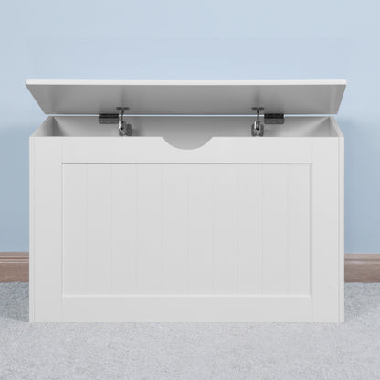 Modern White Lift-Top Toy Box for Entryway, Safety Hinges