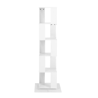 Modern Rotating 5-Tier Bookcase, Living Room, Anti-Tip Base