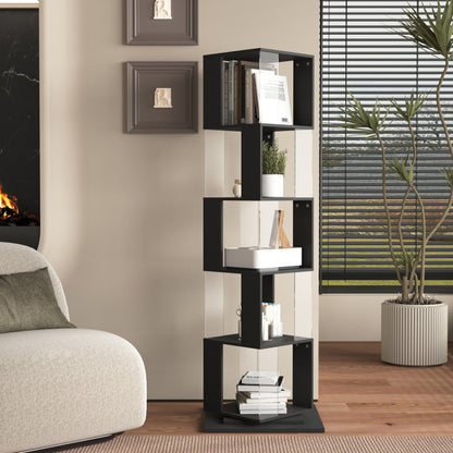 Modern Rotating 5-Tier Bookcase, Living Room, Anti-Tip Base